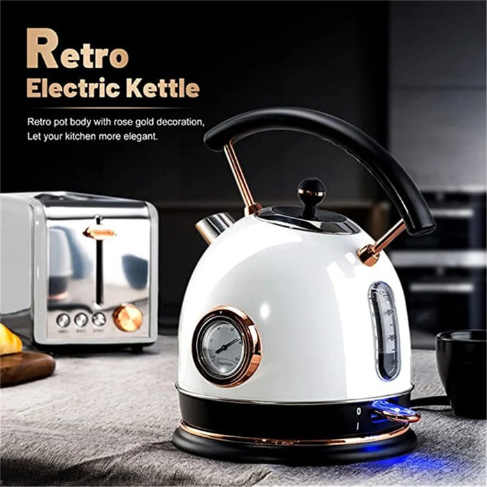 PUKOMC 1.8L Retro Electric Kettle 304 Stainless Steel Boil Water Kettle with Thermometer (BPA Free, No FDA Certificate) - EU Plug / Black - 3
