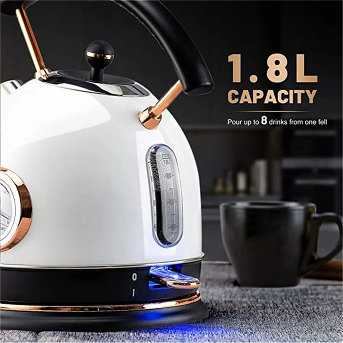 PUKOMC 1.8L Retro Electric Kettle 304 Stainless Steel Boil Water Kettle with Thermometer (BPA Free, No FDA Certificate) - EU Plug / Black - 4