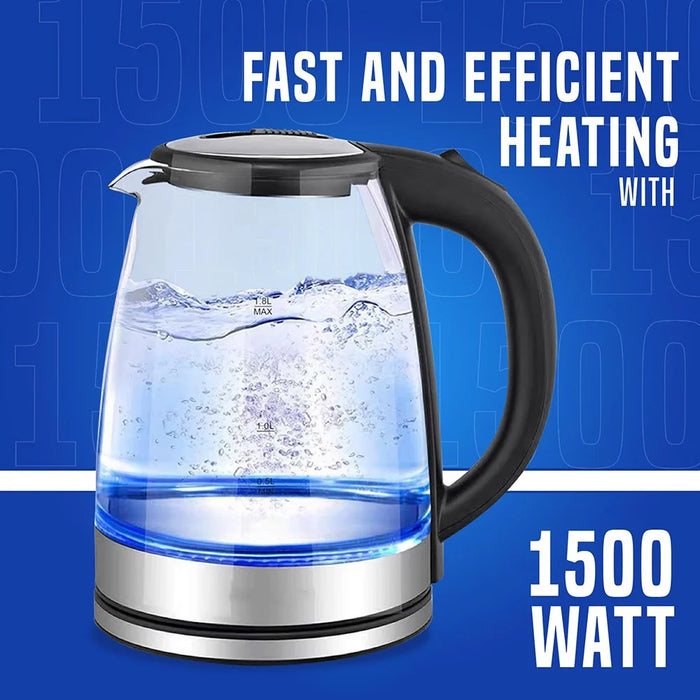 YJ-1808H High Borosilicate Glass Electric Kettle 1.8L Blue LED Fast Boiling Water Kettle (BPA Free, No FDA) - EU Plug - 3