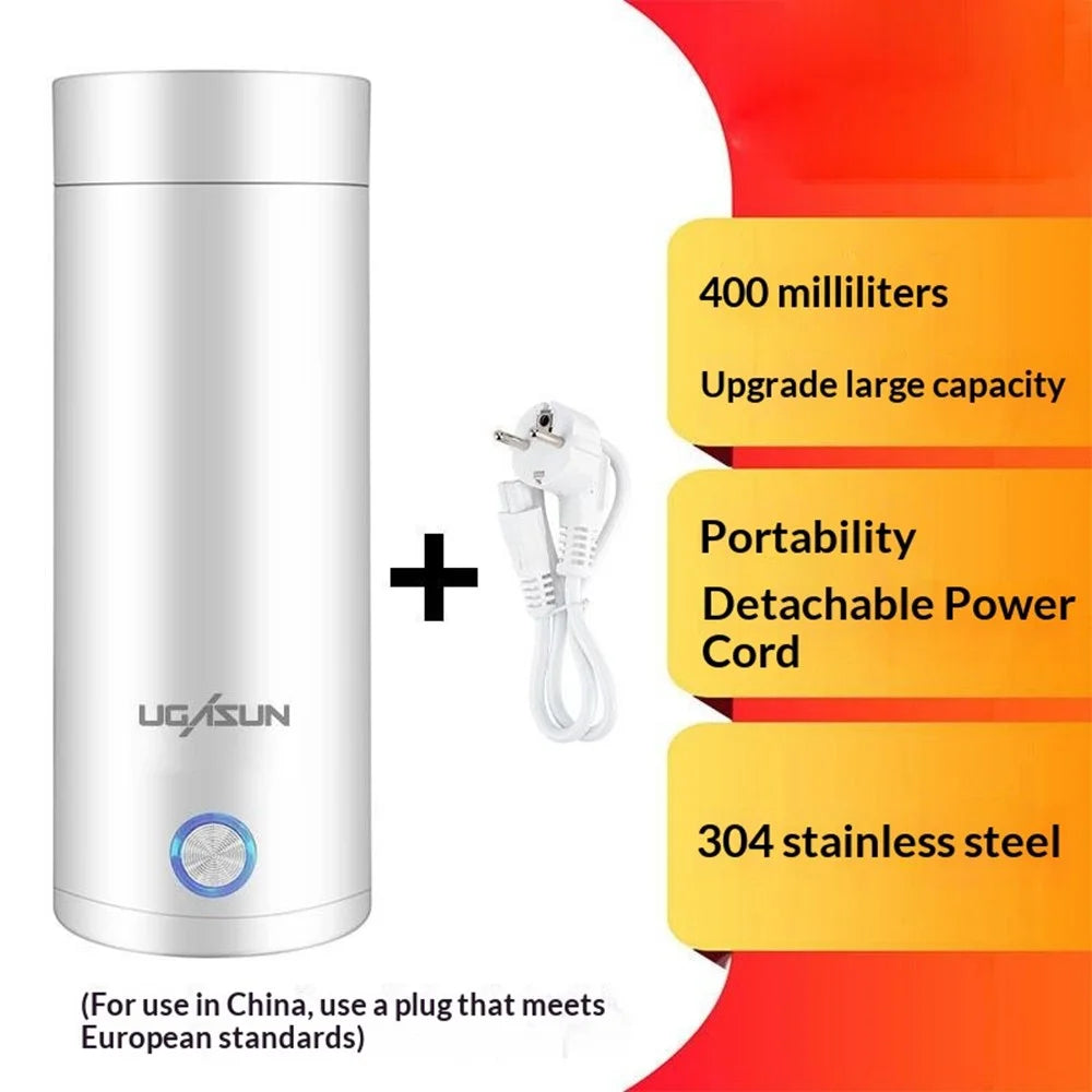 UGASUN HC-301 Portable Electric Kettle 400ml Travel Water Boiler Coffee Cup (BPA Free, No FDA), EU Plug  - White - 3