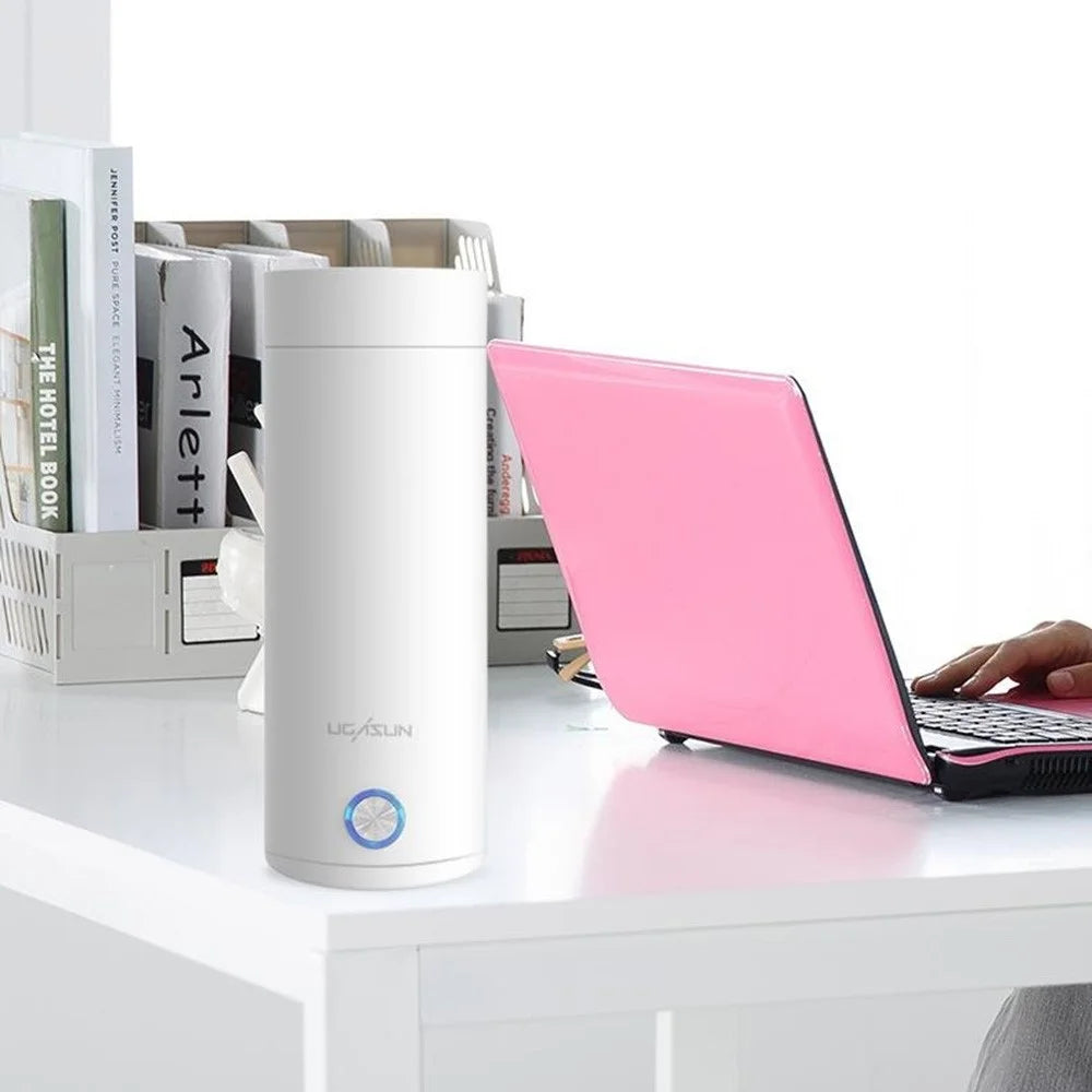 UGASUN HC-301 Portable Electric Kettle 400ml Travel Water Boiler Coffee Cup (BPA Free, No FDA), EU Plug  - White - 4