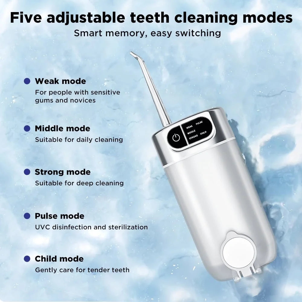 CY3 Portable Oral Irrigator 5 Modes Adjustable High Frequency Pulse Teeth Cleaner Gift with 4 Nozzles - White  /  Transparent - 3