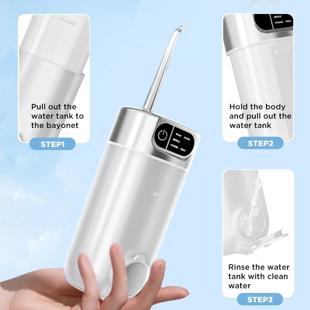 CY3 Portable Oral Irrigator 5 Modes Adjustable High Frequency Pulse Teeth Cleaner Gift with 4 Nozzles - White  /  Transparent - 7