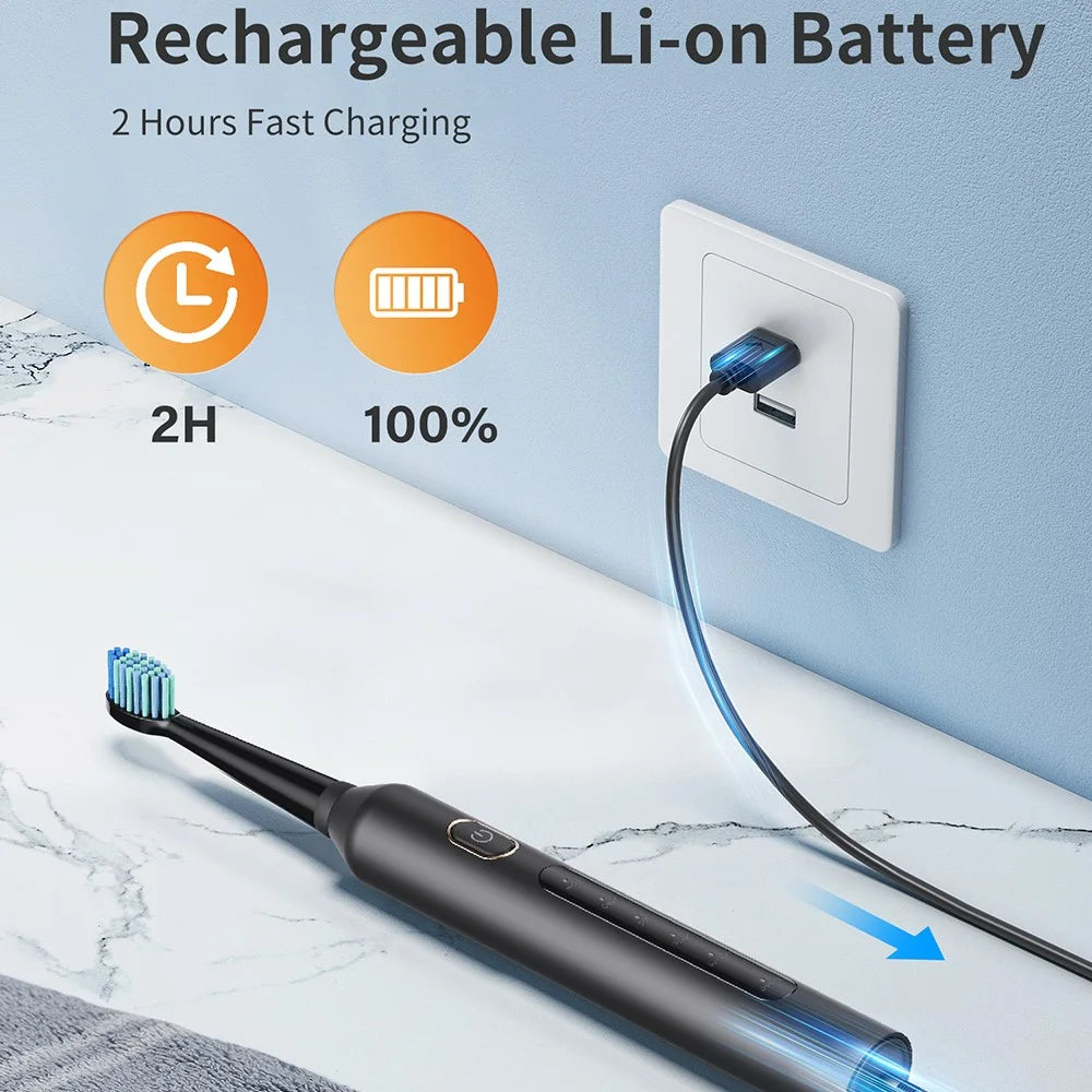 F6 IPX7 Waterproof Portable 5 Modes Rechargeable Electric Toothbrush with Water Flosser Oral Care Set - Black - 5