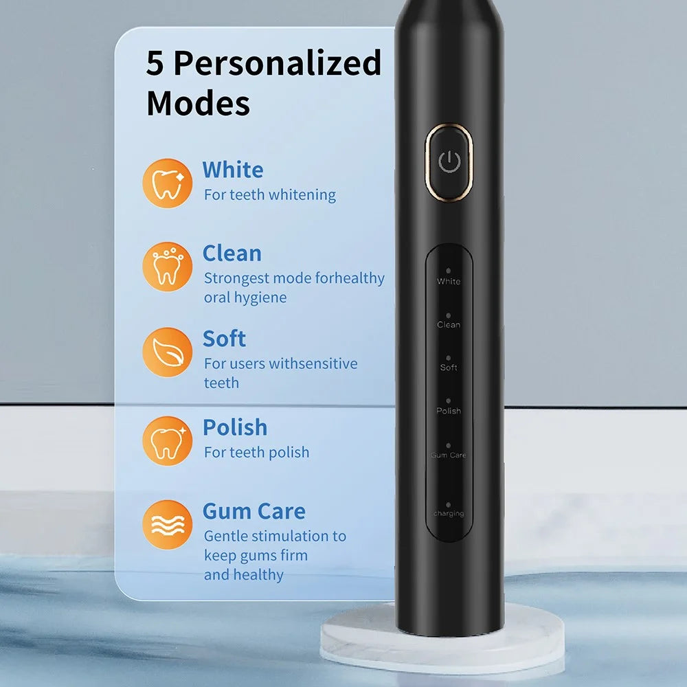 F6 IPX7 Waterproof Portable 5 Modes Rechargeable Electric Toothbrush with Water Flosser Oral Care Set - Black - 6