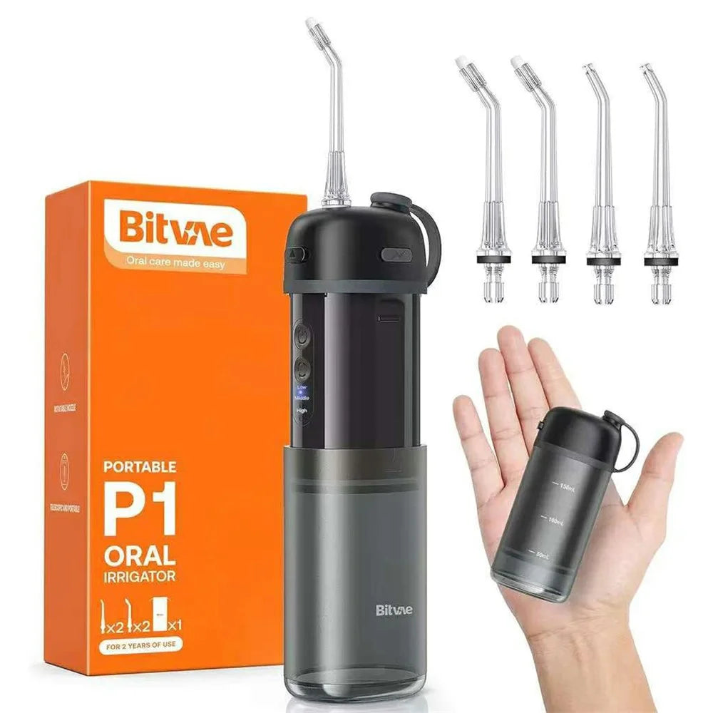 BITVAE FC5260 Portable Travel Water Flosser with 4 Nozzles 150ml Tank Cordless Oral Irrigator - Black - 1
