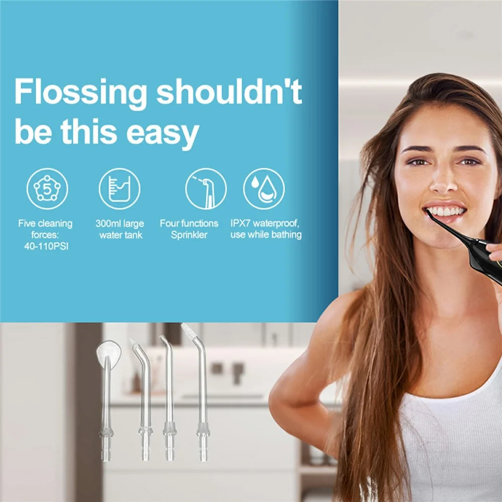 F5 Portable Electric Water Flosser IPX7 Waterproof 4 Modes 5 Nozzles Cleaning Oral Irrigator for Dental Care - Black - 2