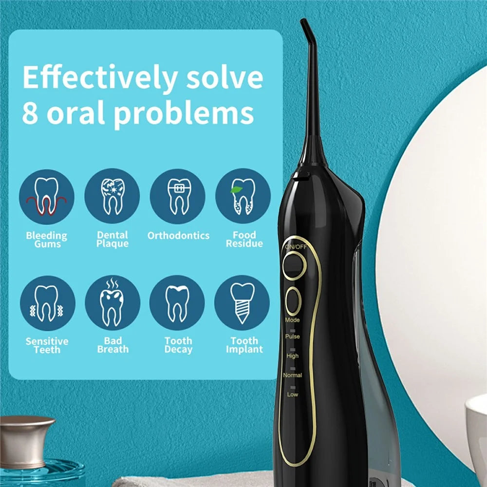 F5 Portable Electric Water Flosser IPX7 Waterproof 4 Modes 5 Nozzles Cleaning Oral Irrigator for Dental Care - Black - 3