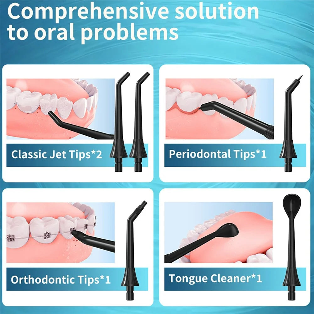 F5 Portable Electric Water Flosser IPX7 Waterproof 4 Modes 5 Nozzles Cleaning Oral Irrigator for Dental Care - Black - 4