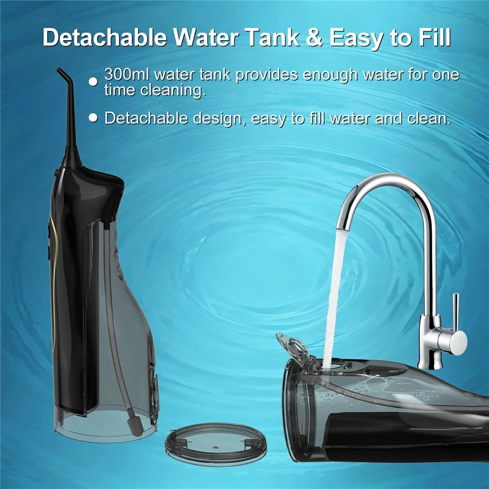 F5 Portable Electric Water Flosser IPX7 Waterproof 4 Modes 5 Nozzles Cleaning Oral Irrigator for Dental Care - Black - 5