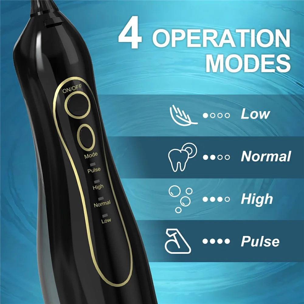 F5 Portable Electric Water Flosser IPX7 Waterproof 4 Modes 5 Nozzles Cleaning Oral Irrigator for Dental Care - Black - 6