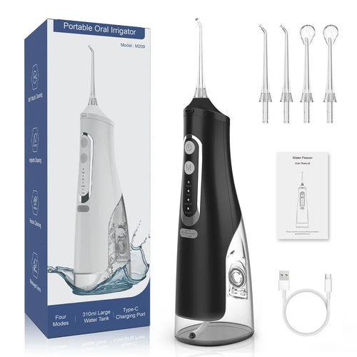 M209 310ml Cordless Water Flosser 4 Modes IPX7 Waterproof Dental Oral Irrigator Teeth Cleaner - Black - 1