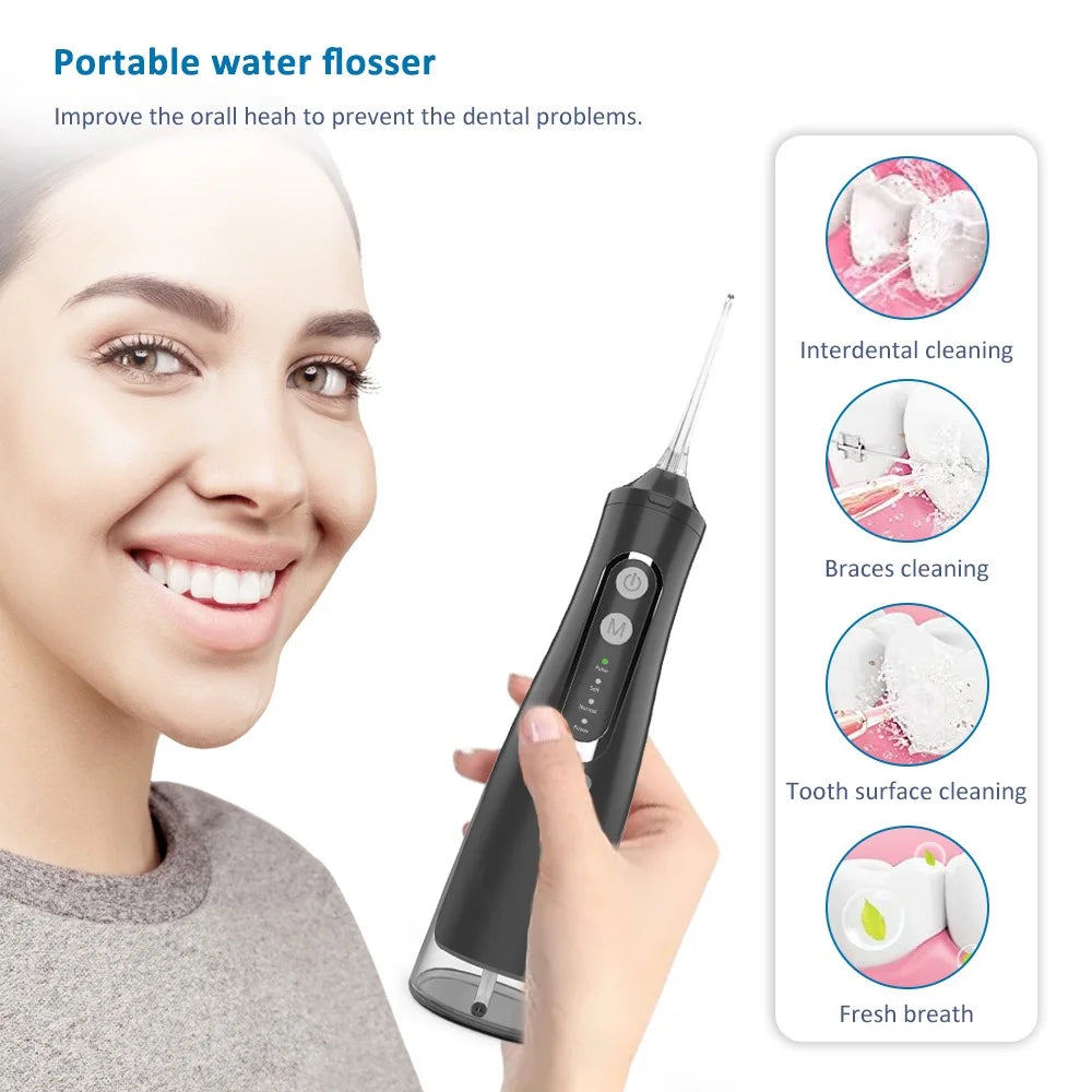 M209 310ml Cordless Water Flosser 4 Modes IPX7 Waterproof Dental Oral Irrigator Teeth Cleaner - Black - 3