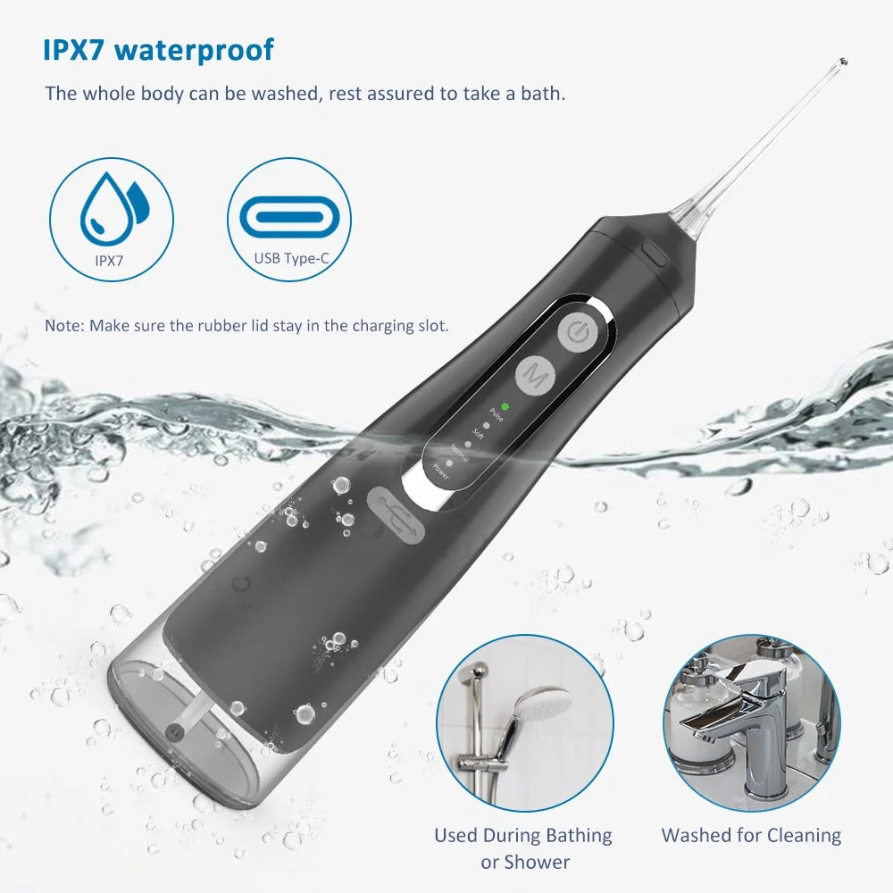 M209 310ml Cordless Water Flosser 4 Modes IPX7 Waterproof Dental Oral Irrigator Teeth Cleaner - Black - 6