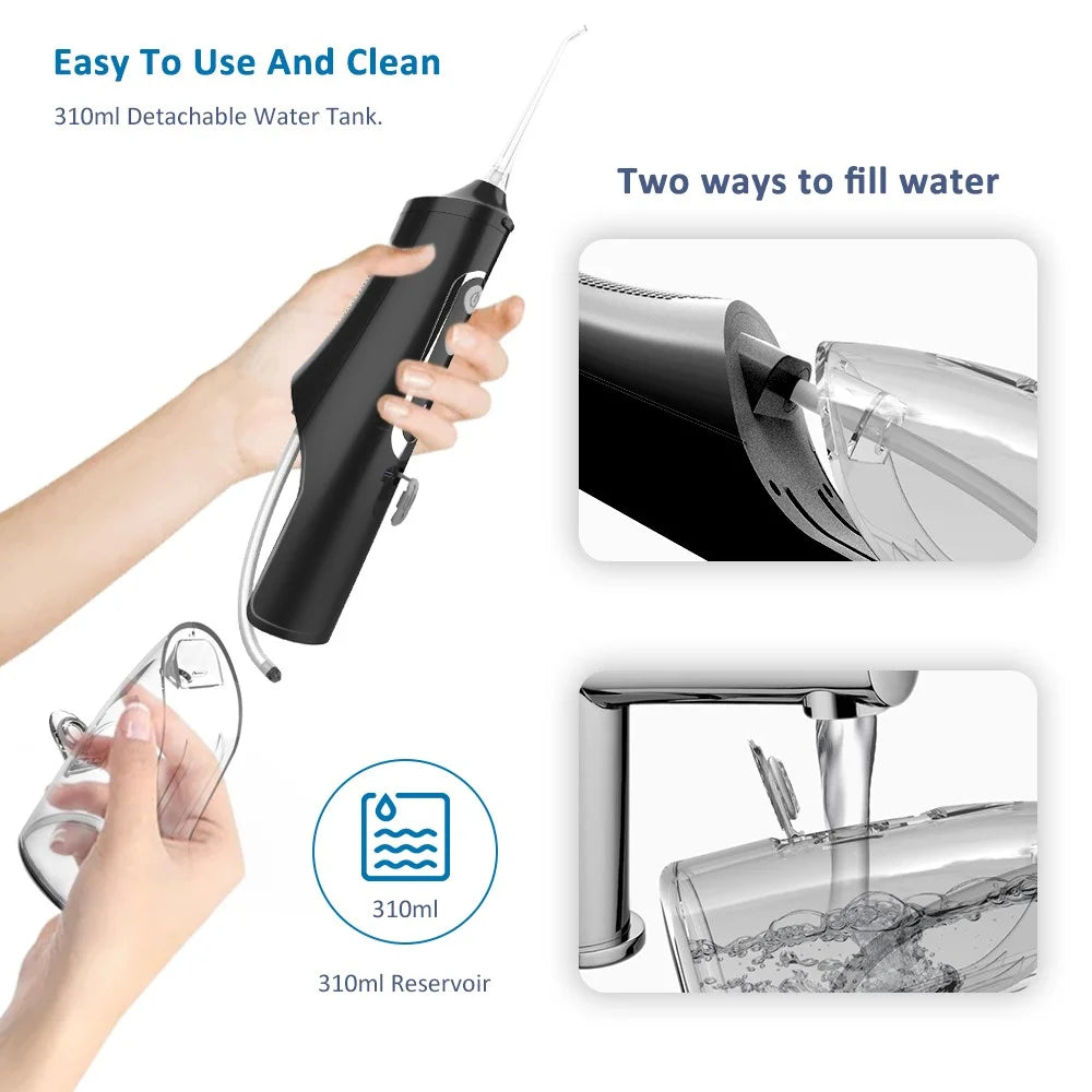 M209 310ml Cordless Water Flosser 4 Modes IPX7 Waterproof Dental Oral Irrigator Teeth Cleaner - Black - 7