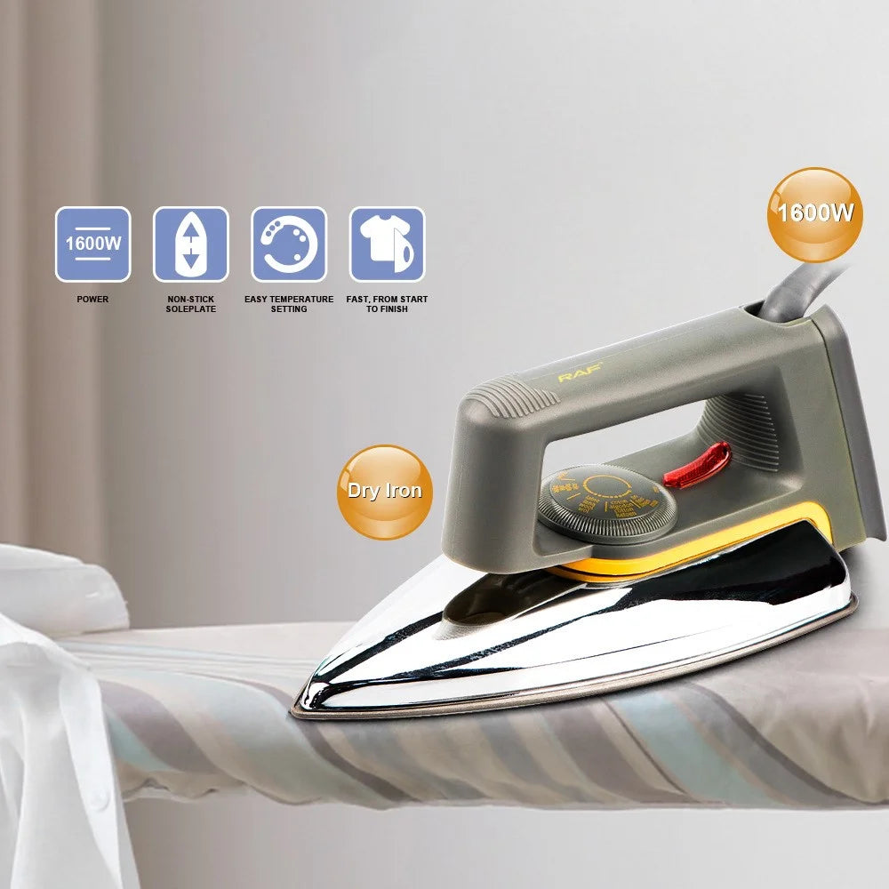 RAF R.1108 1600W Classic Electric Dry Iron Stainless Steel Soleplate Home Ironing Machine, EU Plug - 2