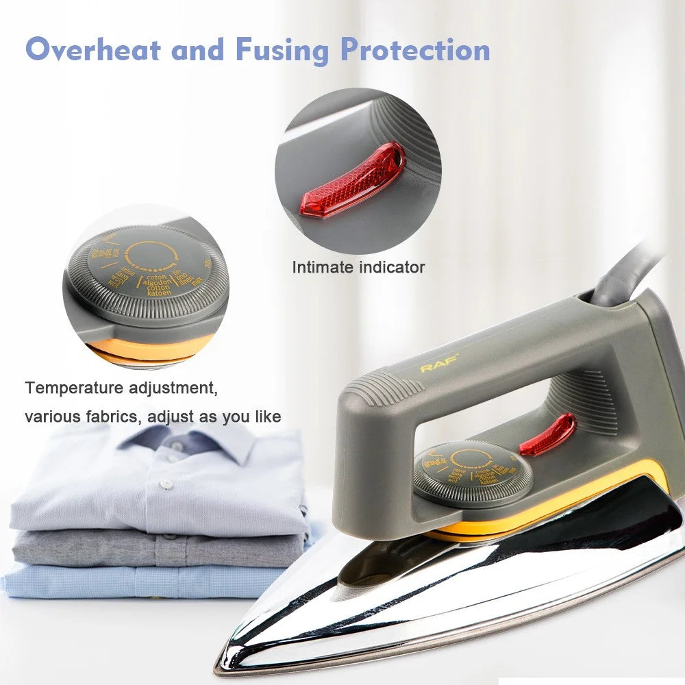 RAF R.1108 1600W Classic Electric Dry Iron Stainless Steel Soleplate Home Ironing Machine, EU Plug - 4