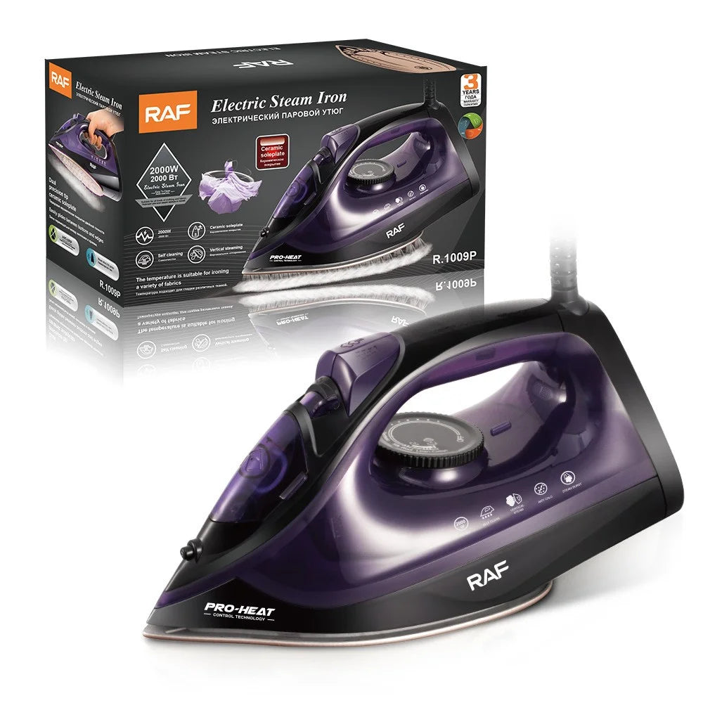 RAF 1009 Electric Steam Iron 2000W Temperature Control Ceramic Soleplate Clothes Iron, EU Plug / 220V - Purple - 1