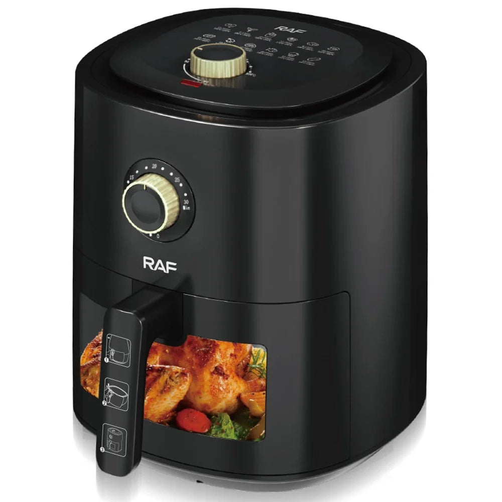 RAF R.5332 EU Plug Air Fryer Home Kitchen 4L Large Oilless Electric Cooker (BPA-Free, No FDA) - Black - 1
