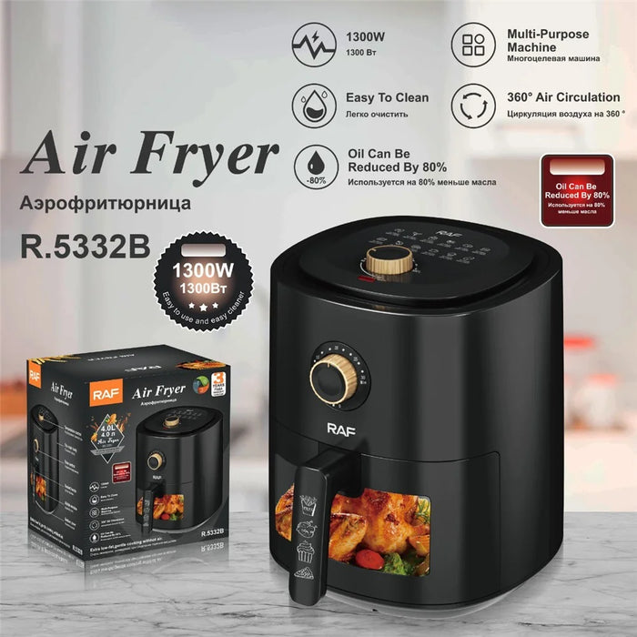 RAF R.5332 EU Plug Air Fryer Home Kitchen 4L Large Oilless Electric Cooker (BPA-Free, No FDA) - Black - 2