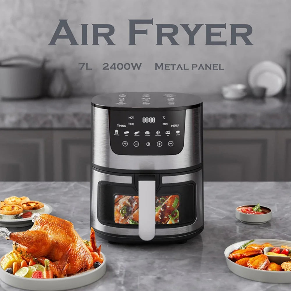 7L Large Capacity 1500W Multi-Function Stainless Steel Air Fryer with View Window, EU Plug (No FDA, BPA Free) - 2