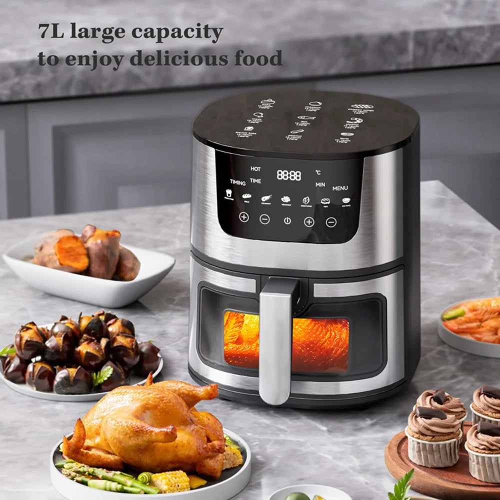 7L Large Capacity 1500W Multi-Function Stainless Steel Air Fryer with View Window, EU Plug (No FDA, BPA Free) - 4