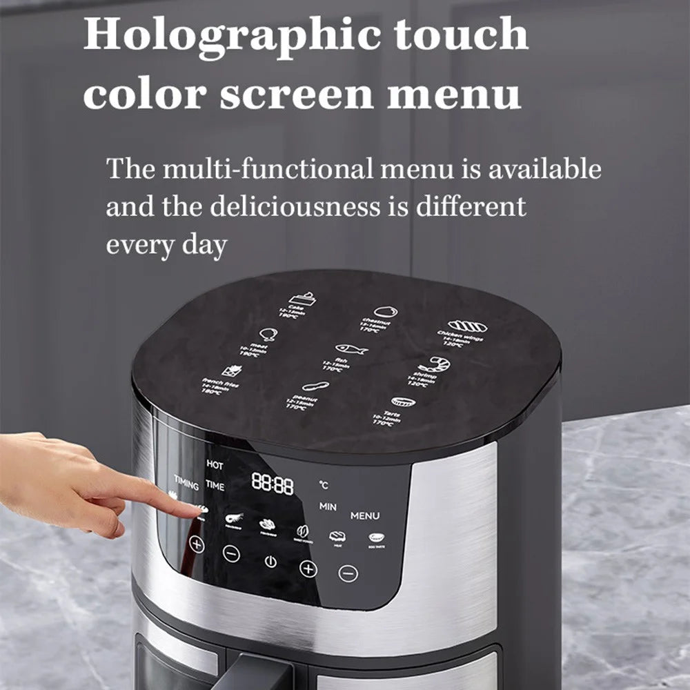 7L Large Capacity 1500W Multi-Function Stainless Steel Air Fryer with View Window, EU Plug (No FDA, BPA Free) - 7