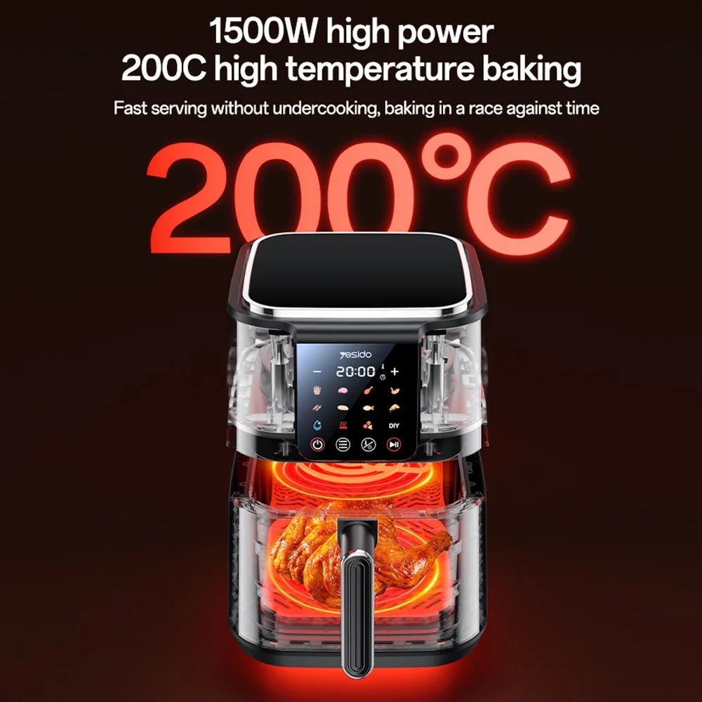 YESIDO EC35 6L Air Fryer 1500W 12 Preset Menus Touch Screen NTC Temperature Control Electric Cooker (BPA-Free, No FDA) - AU Plug - 4