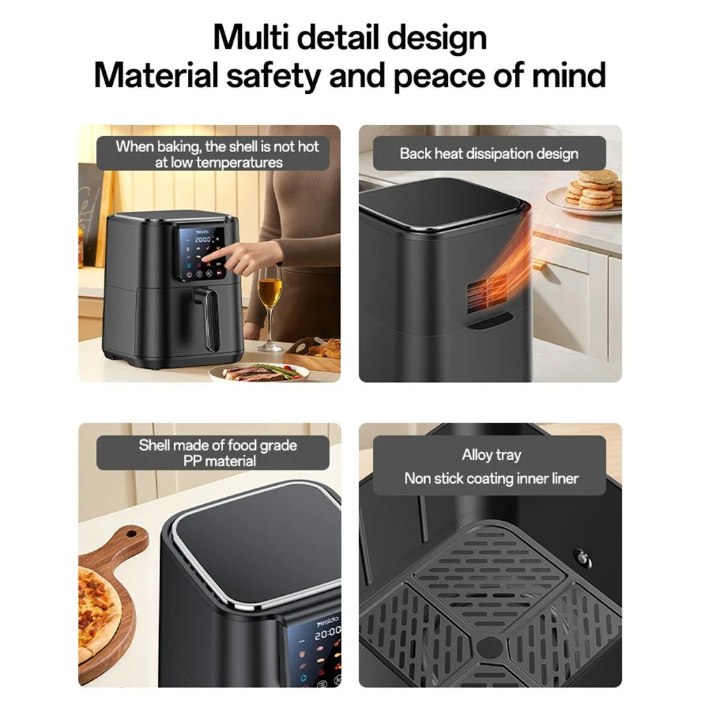 YESIDO EC35 6L Air Fryer 1500W 12 Preset Menus Touch Screen NTC Temperature Control Electric Cooker (BPA-Free, No FDA) - AU Plug - 5