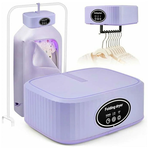 SQ-777 Portable Folding Clothes Dryer 600W PTC Heating UV Sterilization 3 Timer Settings for Home Travel, EU Plug - Purple - 1