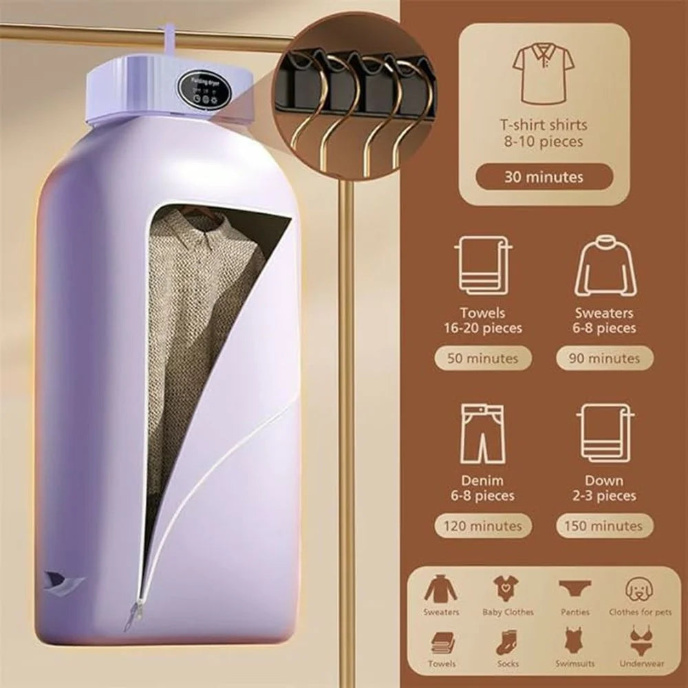 SQ-777 Portable Folding Clothes Dryer 600W PTC Heating UV Sterilization 3 Timer Settings for Home Travel, EU Plug - Purple - 3