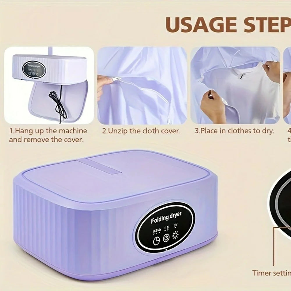 SQ-777 Portable Folding Clothes Dryer 600W PTC Heating UV Sterilization 3 Timer Settings for Home Travel, EU Plug - Purple - 4