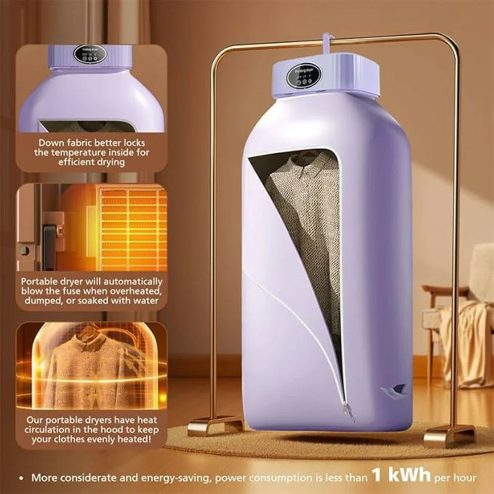 SQ-777 Portable Folding Clothes Dryer 600W PTC Heating UV Sterilization 3 Timer Settings for Home Travel, EU Plug - Purple - 7