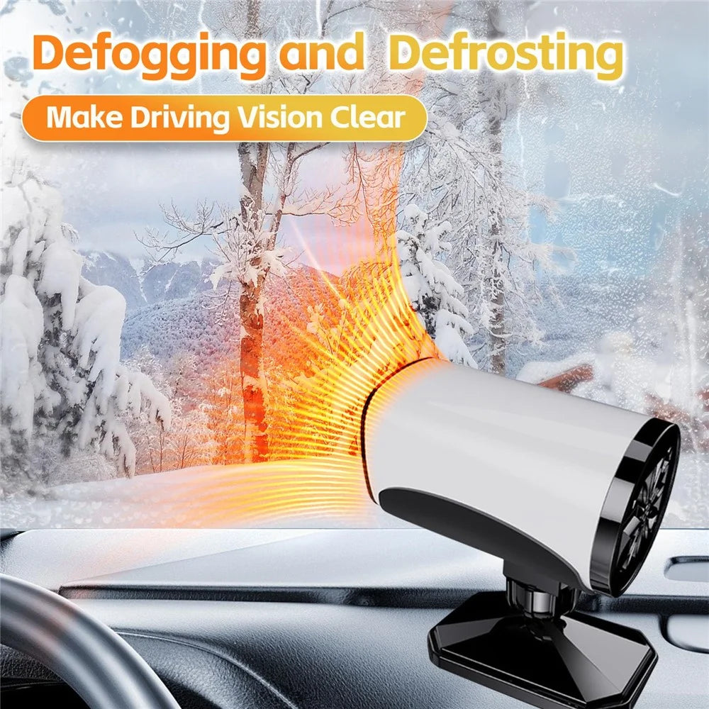 Car Heater 150W Fast Heater Fan Windshield Defroster Demister 2 in 1 Heating Cooling Fan for SUV Trucks - White  /  12V - 5
