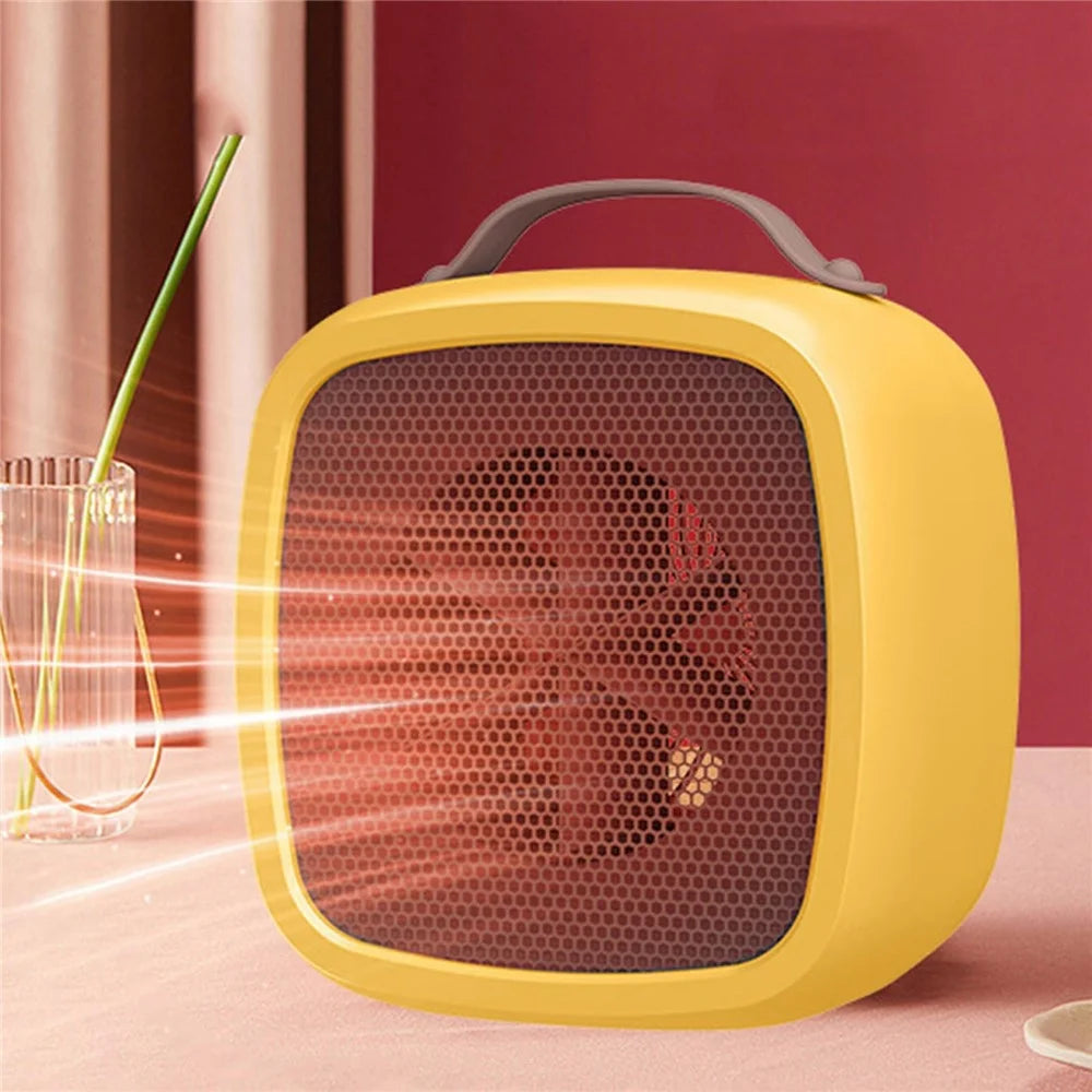 Portable 500W Electric Space Heater Mini Desktop Heater with Handle for Home Office, EU Plug - Yellow - 2