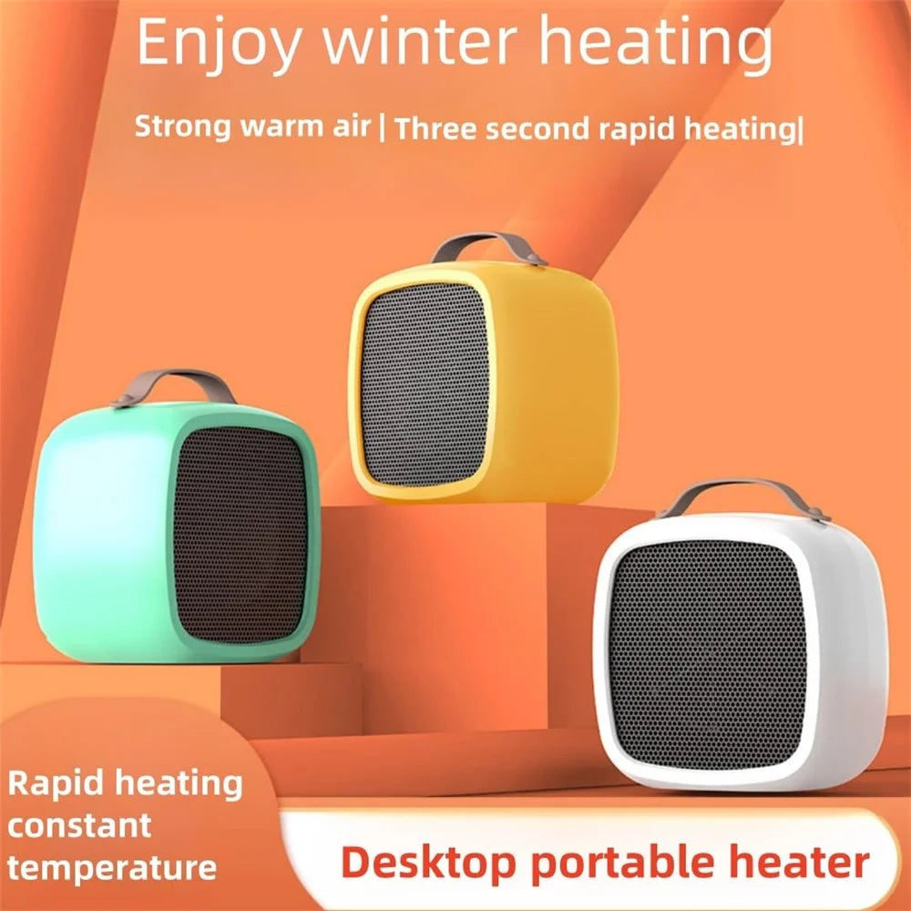 Portable 500W Electric Space Heater Mini Desktop Heater with Handle for Home Office, EU Plug - Yellow - 3