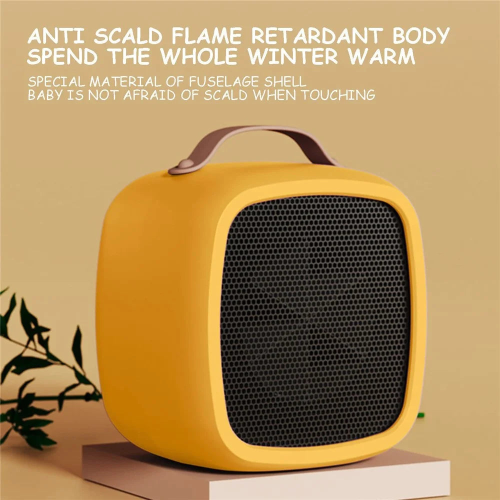 Portable 500W Electric Space Heater Mini Desktop Heater with Handle for Home Office, EU Plug - Yellow - 4