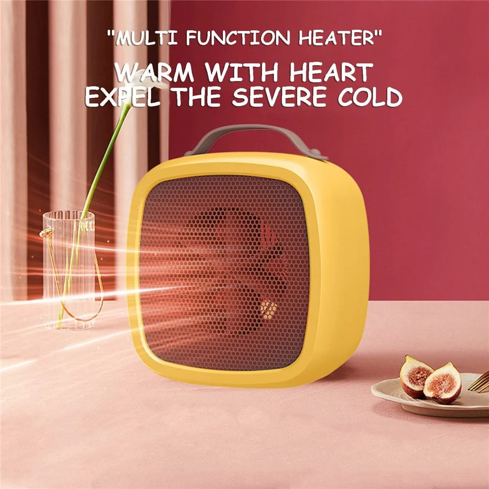 Portable 500W Electric Space Heater Mini Desktop Heater with Handle for Home Office, EU Plug - Yellow - 5
