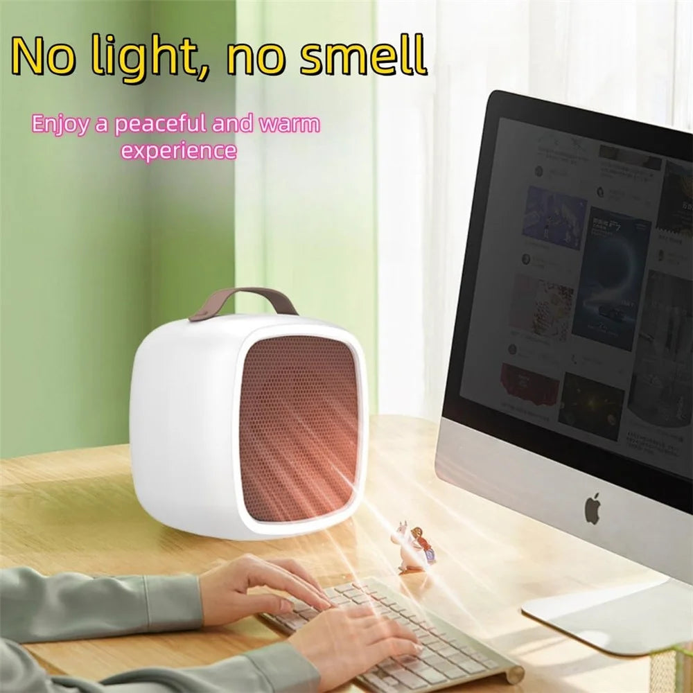 Portable 500W Electric Space Heater Mini Desktop Heater with Handle for Home Office, EU Plug - Yellow - 6