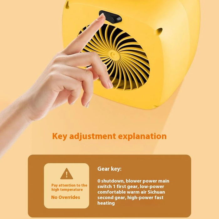 Mini Desktop Heater 2 Gears Adjustable Portable 500W Electric Space Heater for Home Office, EU Plug - Yellow - 5