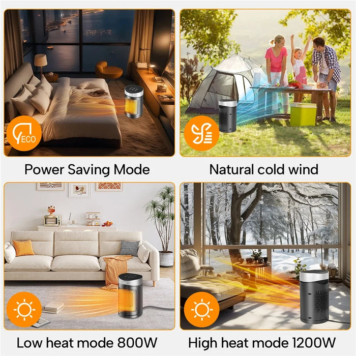 220V Touch Screen Remote Control Heater Desktop Electric Heater Portable Space Heater Fan for Home  /  Office, EU Plug - Silver - 4
