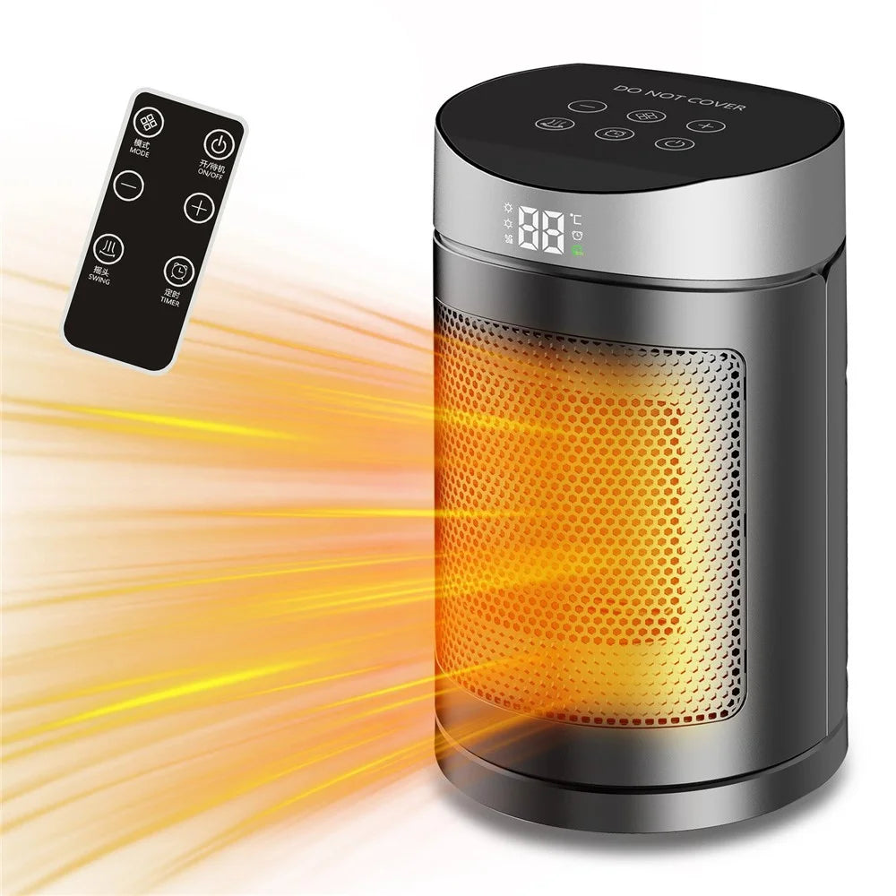 110V Touch Screen Heater Desktop Electric Heater Remote Control Space Heater Fan for Home Use, US Plug - Silver - 1