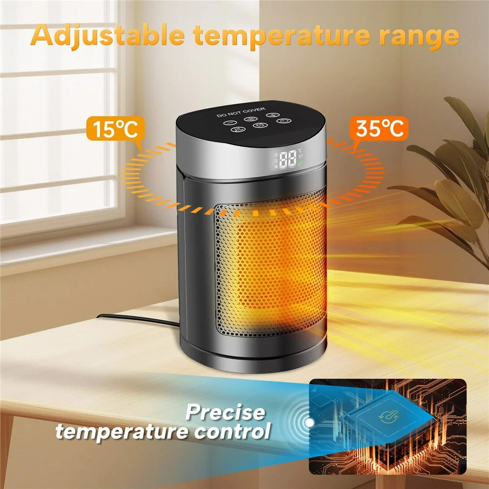 110V Touch Screen Heater Desktop Electric Heater Remote Control Space Heater Fan for Home Use, US Plug - Silver - 6