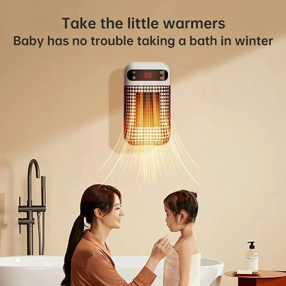 Wall Mounted Fan Heater Mini Energy Saving Portable Electric Heater PTC Ceramic for Bedroom / Living Room, EU Plug - White - 2