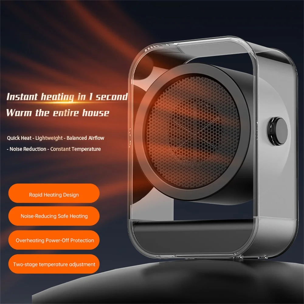 Portable Desktop Space Heater for Home / Office Electric Fan Heater Personal Heating Device, EU Plug - Black - 2