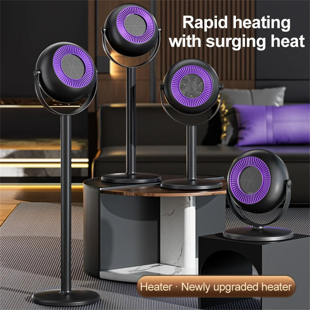 Adjustable Height Space Heater Floor Standing Fan Heater for Home / Bedroom / Office Electric Heater, EU Plug - Purple / Grey - 6