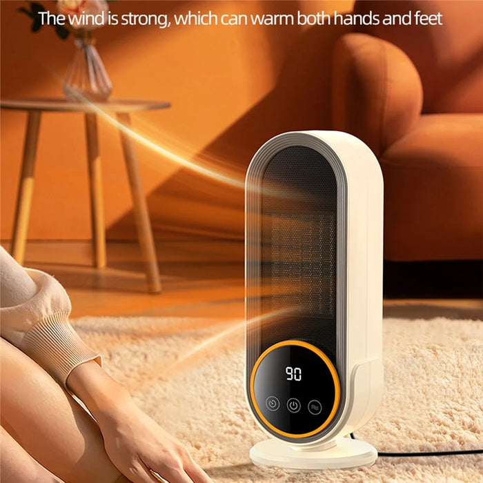 E68S 1200W PTC Ceramic Desktop Fan Heater with Remote Control Timer for Home Office - Creamy White / EU Plug - 3