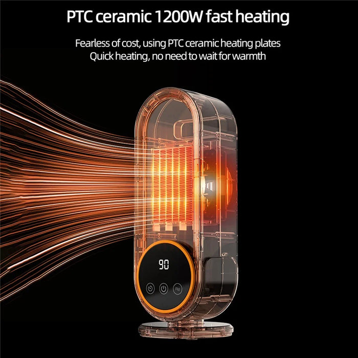 E68S 1200W PTC Ceramic Desktop Fan Heater with Remote Control Timer for Home Office - Creamy White / EU Plug - 4