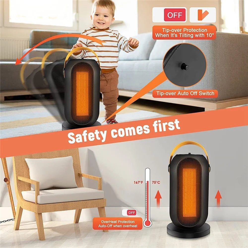 1200W Electric Space Heater 3 Modes Quiet Heating PTC Heater Fast Heating Up Overheating Protection Fan - US Plug - 4