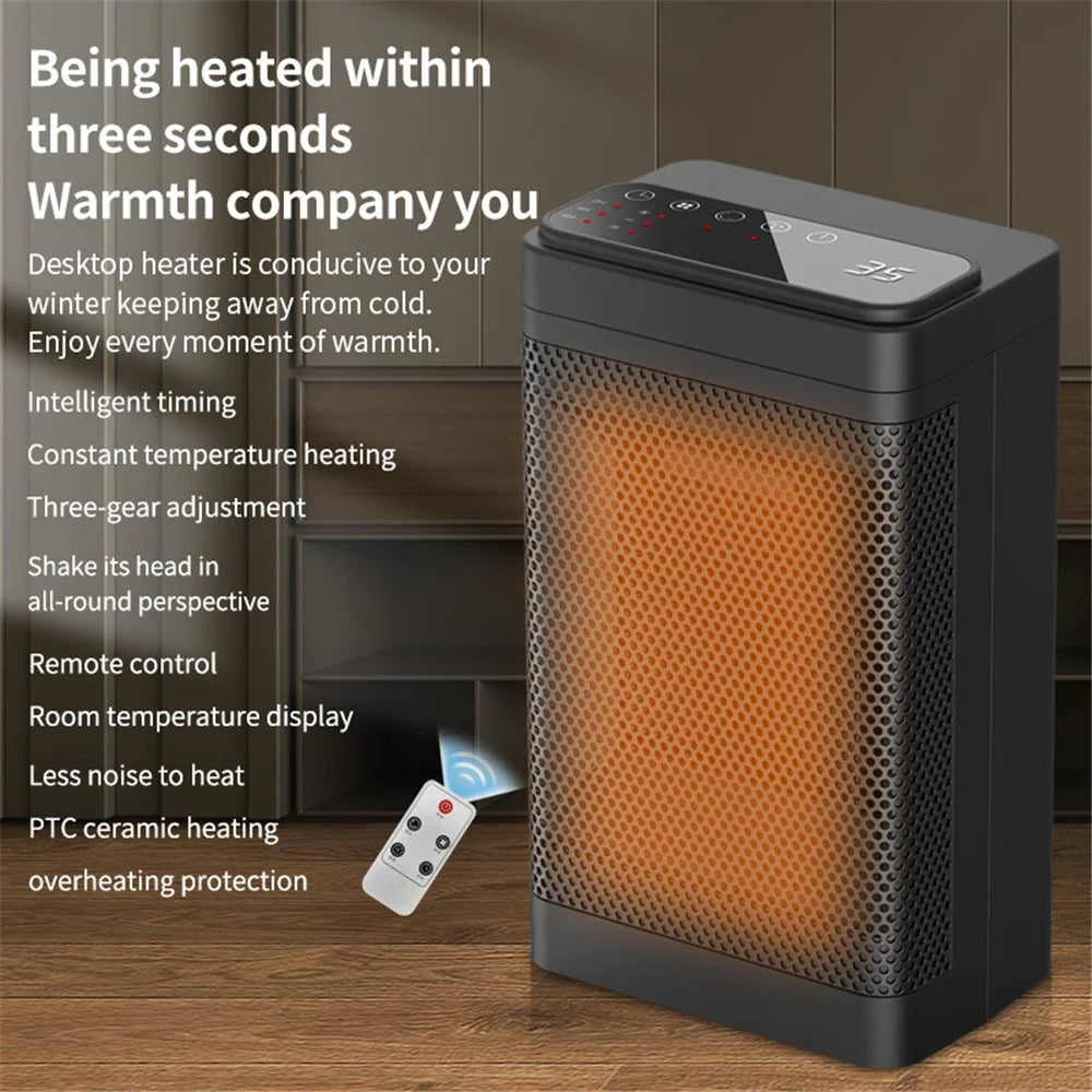 YND-1200D Mini PTC Electric Heater Winter Home Quiet Warm Wind Heating  Fan with Digital Display Touch Panel - EU Plug - 5